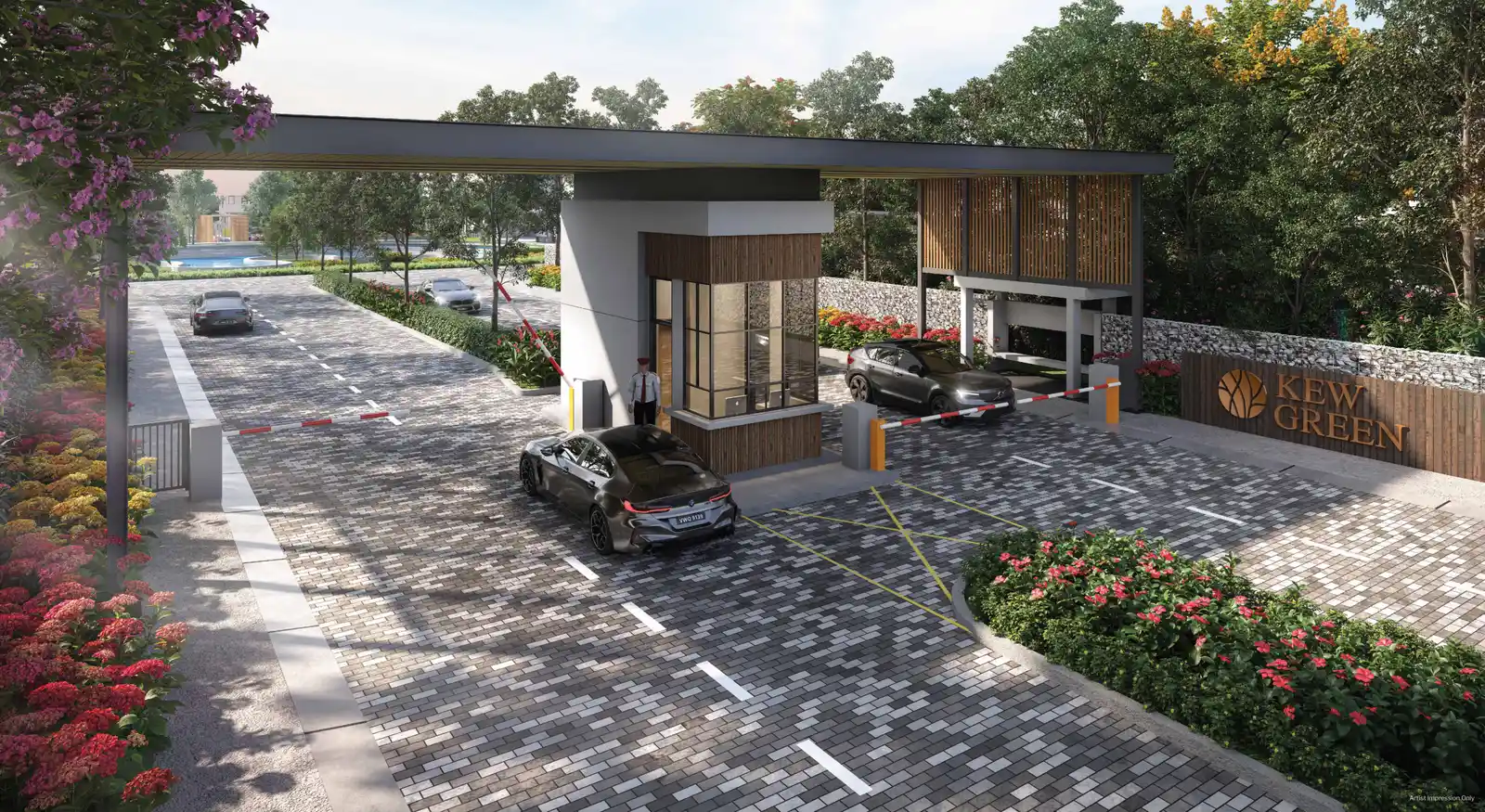 Kew Green gated entrance and guardhouse at The Kews, Leisure Farm, Iskandar Puteri